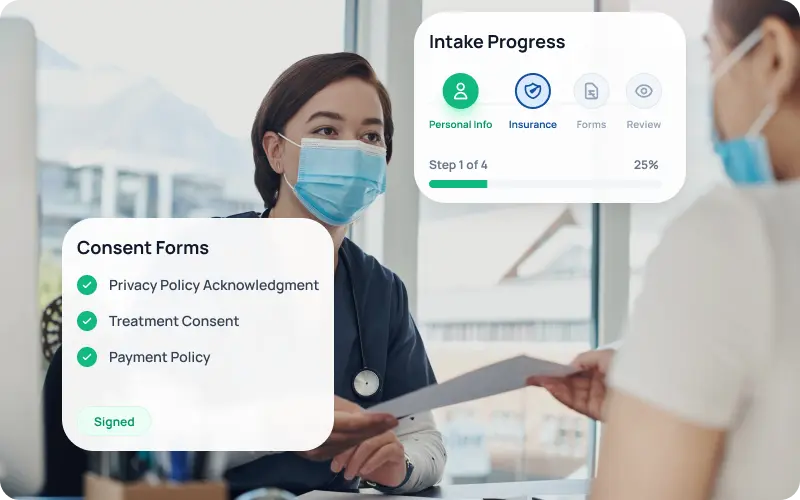 eCareAssist pre-visit intake form completed by patient before either telehealth or in-person appointment